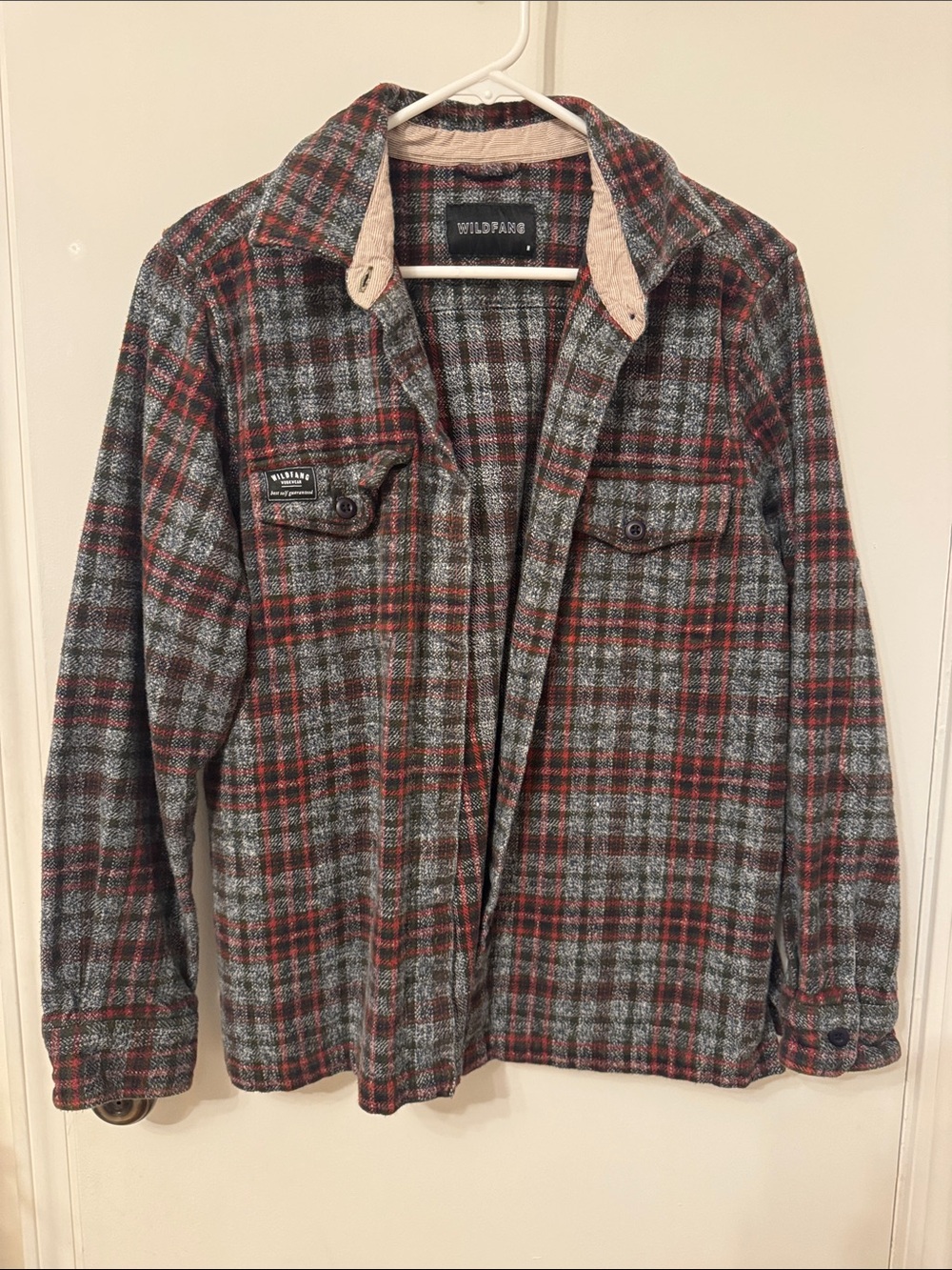 Wildfang Gray and Red Plaid Lightweight Shacket